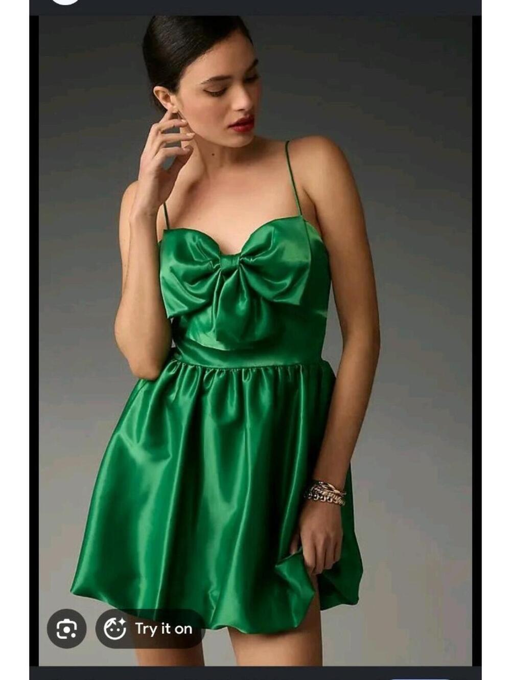 NWT Ieena Mac Duggal Bow Bubble Mini Dress Green  Size 8 #49616